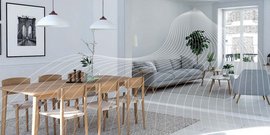 Ein Wohn-Esszimmer mit einer Lüftungsanlage ausgerüstet, die frische Luft in den Raum bringt.